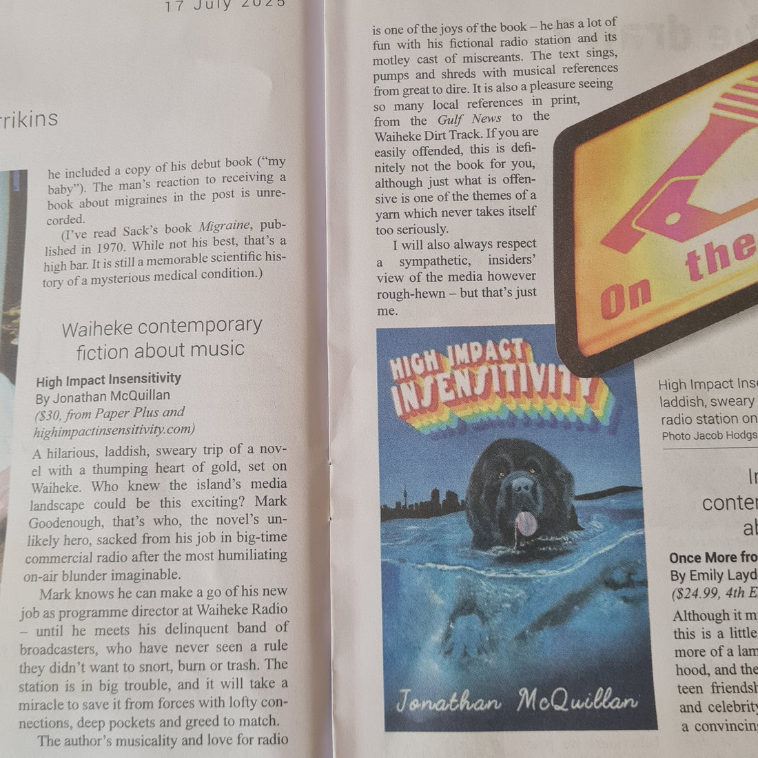 A FIRST REVIEW OF HIGH IMPACT INSENSITIVITY By Jenny Nichols at Waiheke Weekender